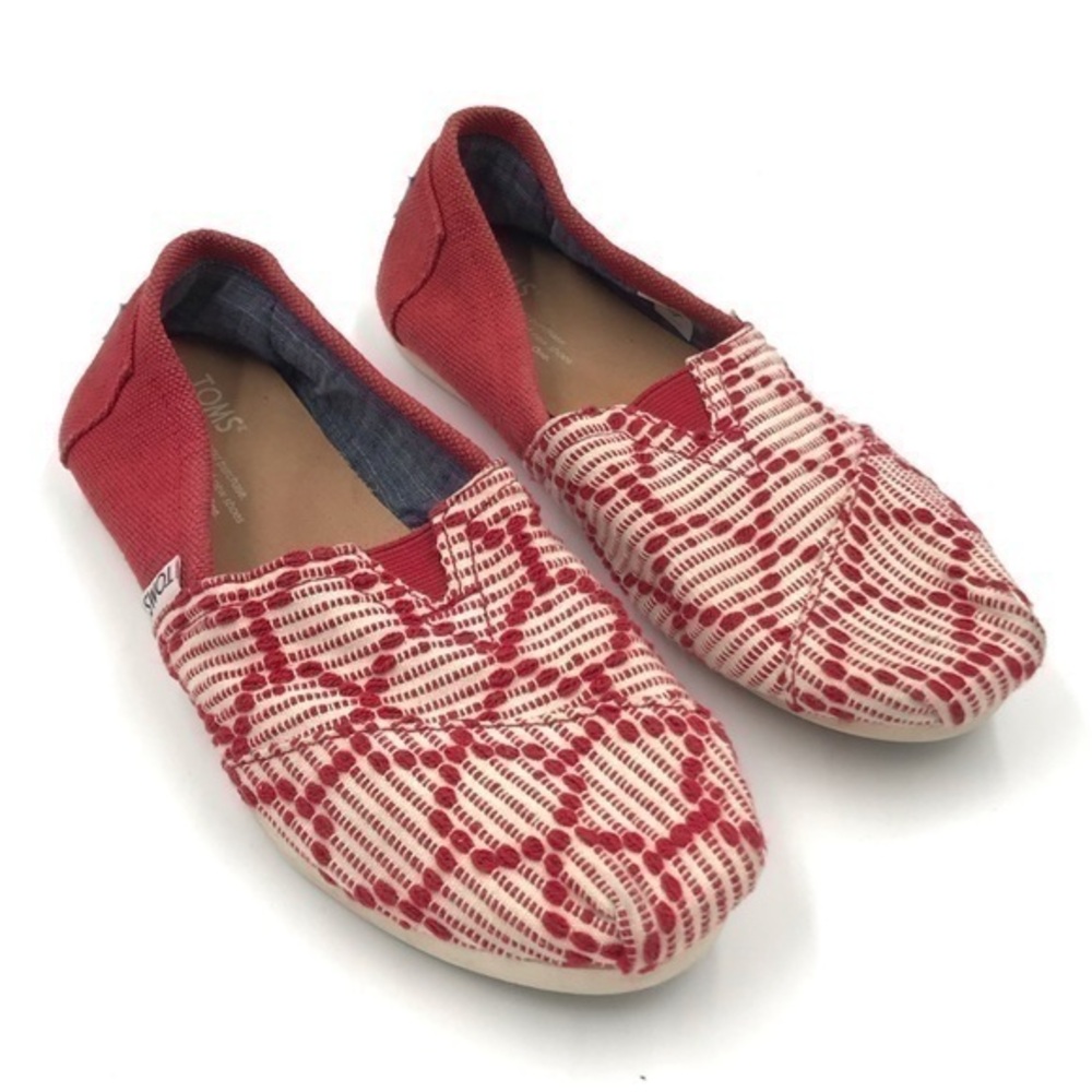 Toms Red Geometric Pattern Classic Canvas Slip On Shoes Size 7.5